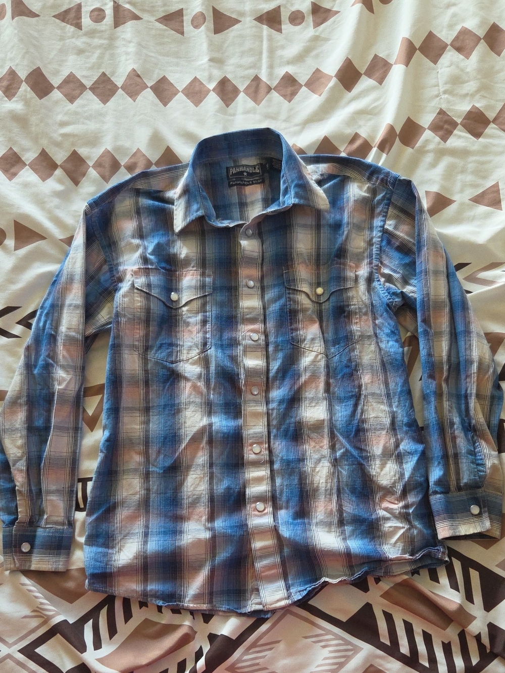 Panhandle Slim Blue and Brown Plaid Snap-Front Shirt